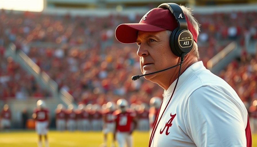 Alabama football coach during a game on the field.