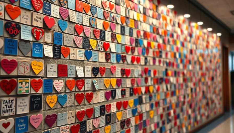 Community memorial wall with tribute tiles, reflecting safety after tragedy.
