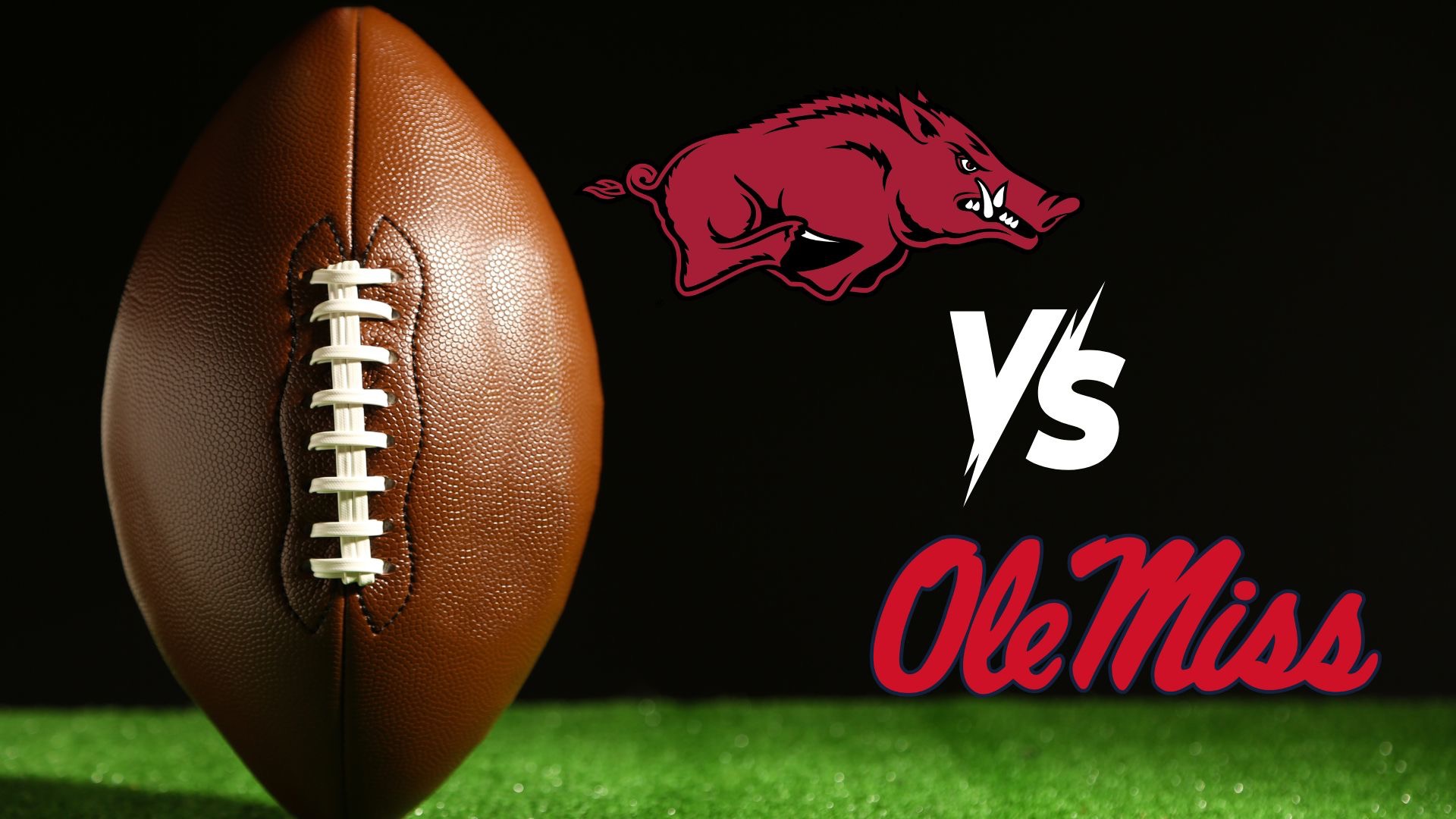 Arkansas vs Ole Miss Football Recap graphic with stadium and signs.