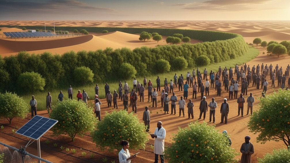 Illustrated map of Africa with glowing lightbulbs marking innovation.