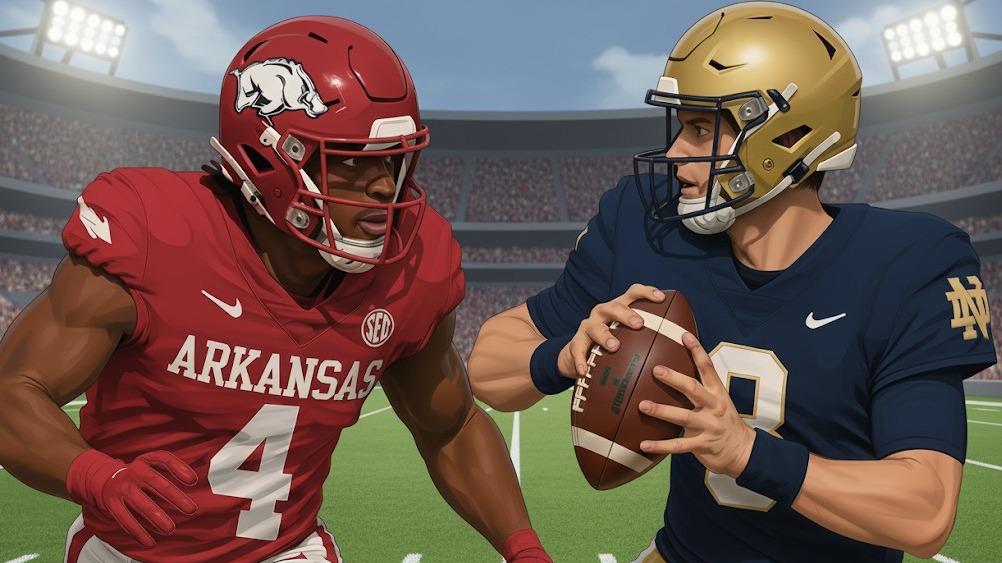 Arkansas Razorbacks vs. Notre Dame football game excitement.