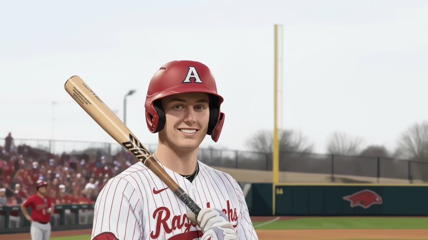 Christian Turner Arkansas baseball player running confidently on the field.