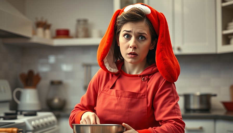 Clueless Cooking 101: Woman perplexed by dog costume in kitchen blooper.