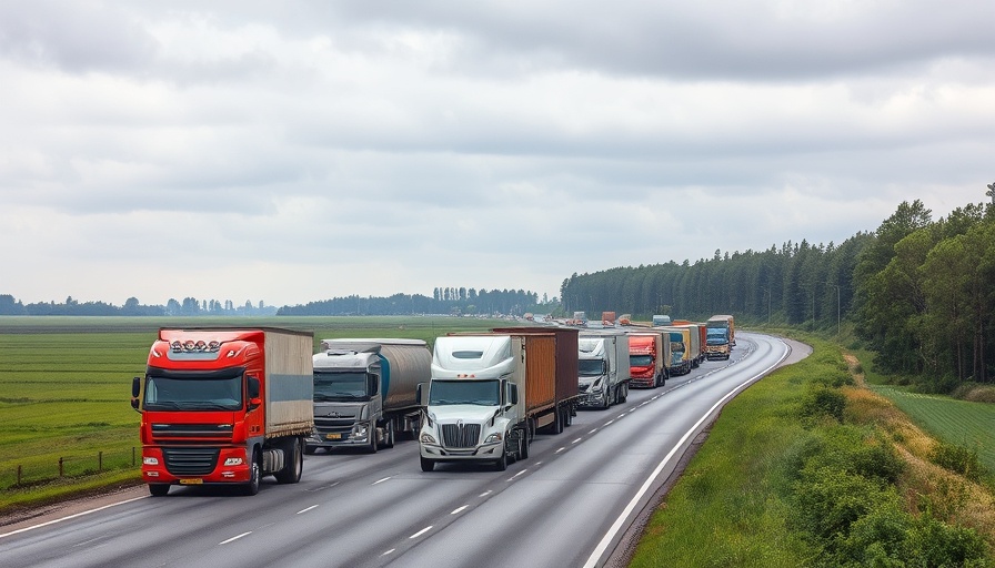 Traffic jam of trucks and vehicles on a rural Oklahoma highway.