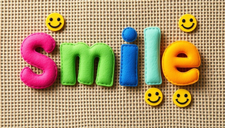 Whimsical artwork for World Smile Day with smiling faces and colorful letters.