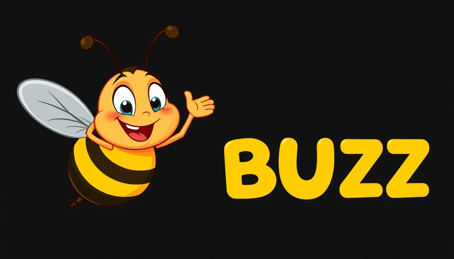 Cartoon bee waving next to 'BUZZ' text.