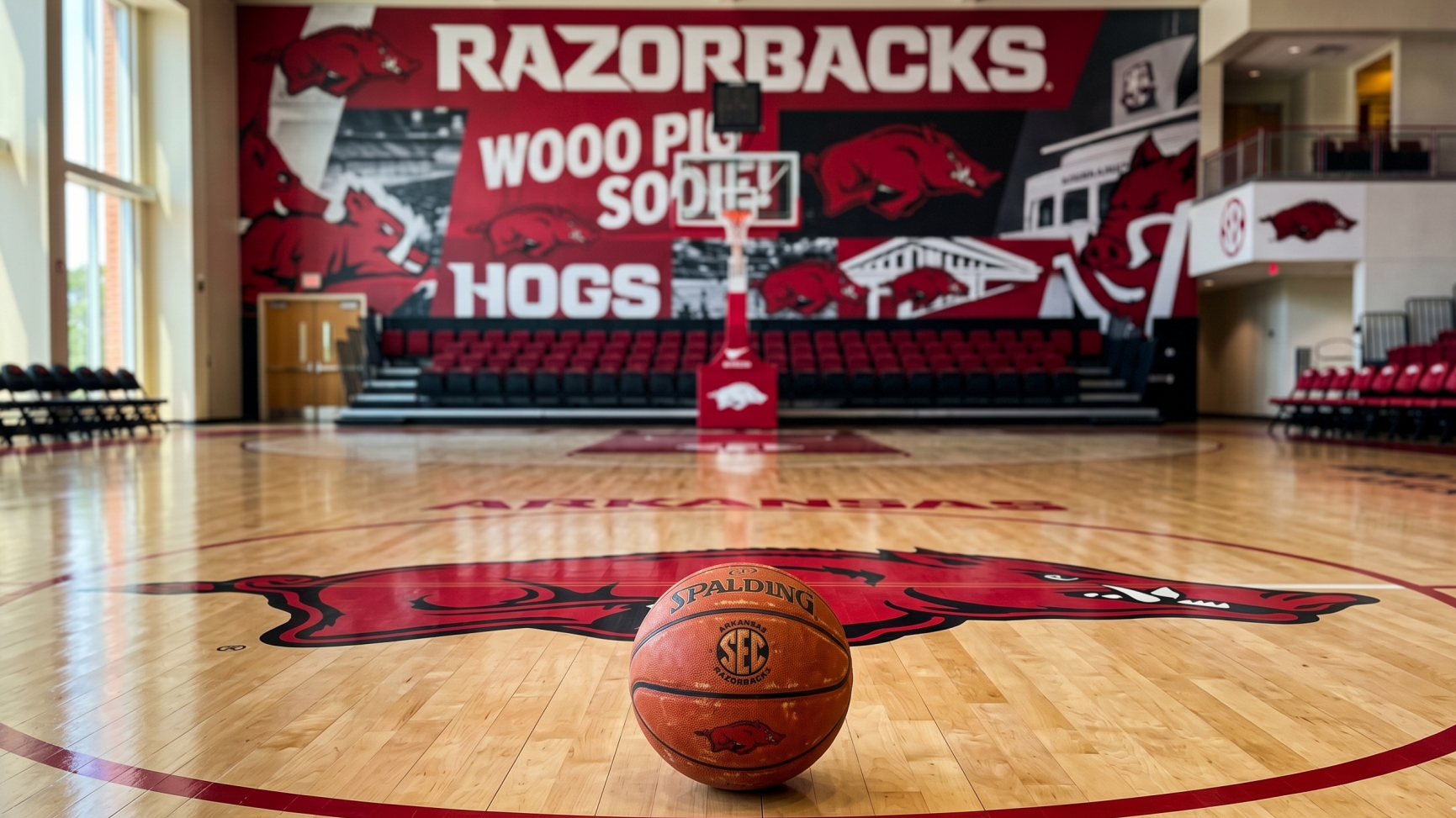 Arkansas Razorbacks basketball roster discussion with animated coach.
