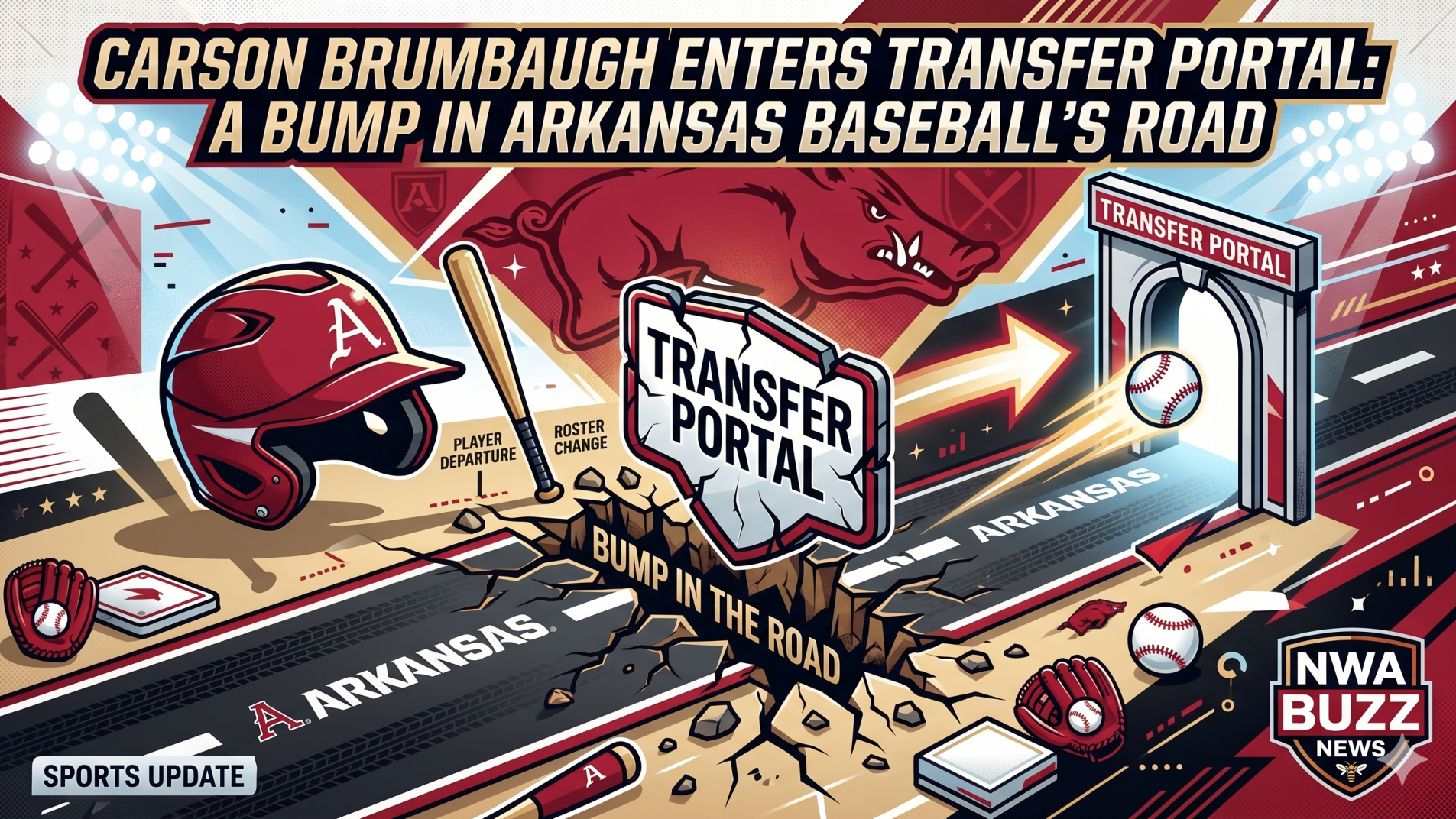 Baseball player in dugout wearing sunglasses; Carson Brumbaugh enters transfer portal.