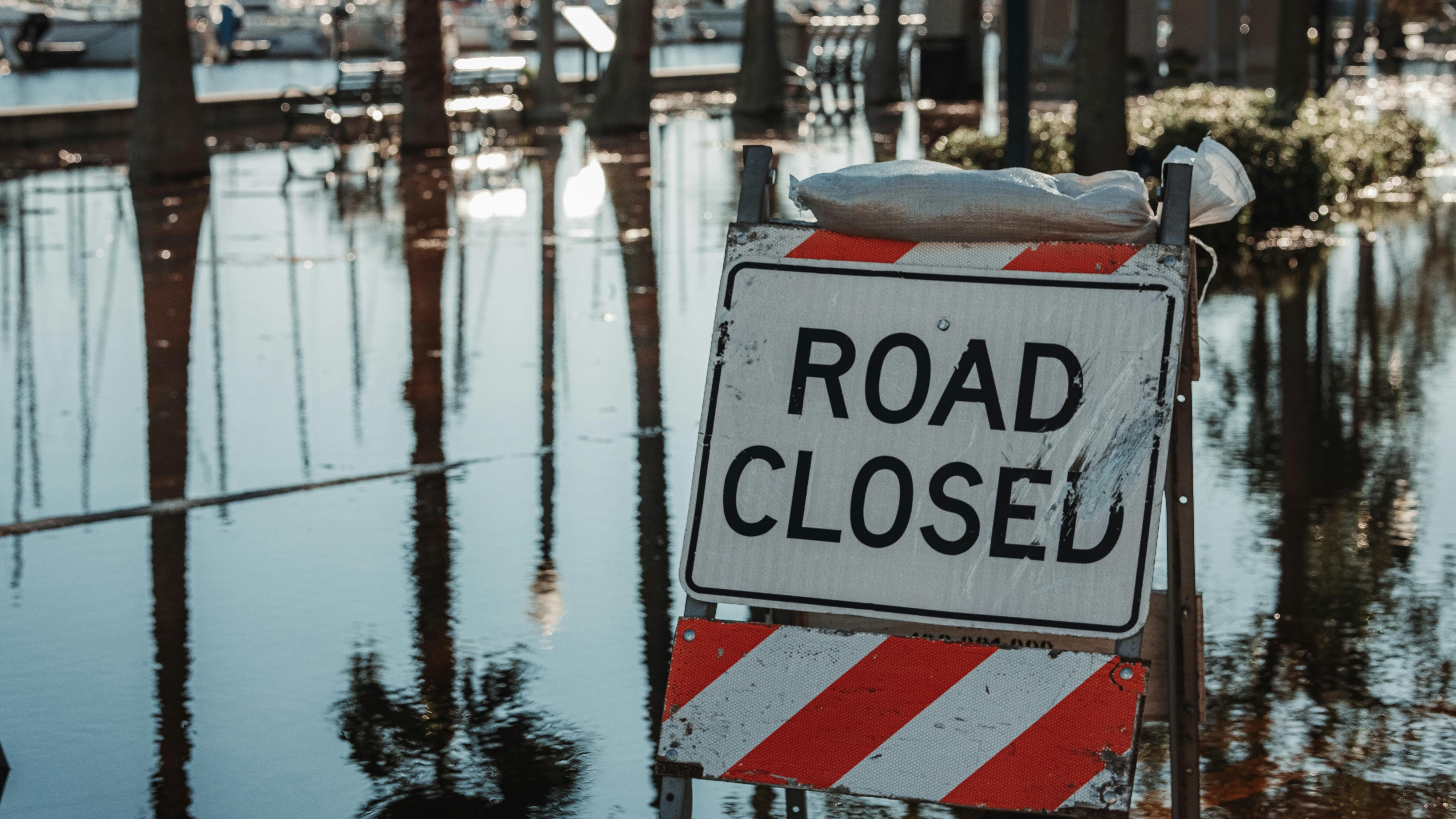road closed sign Texas Flood Relief Efforts.