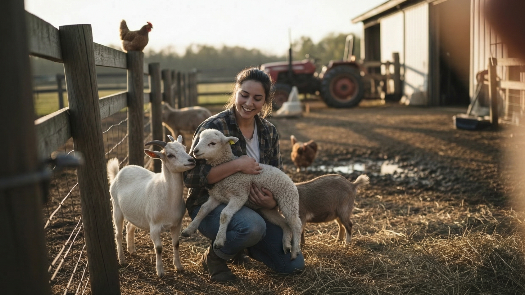 Cartoon animals celebrating National Farm Animals Day.