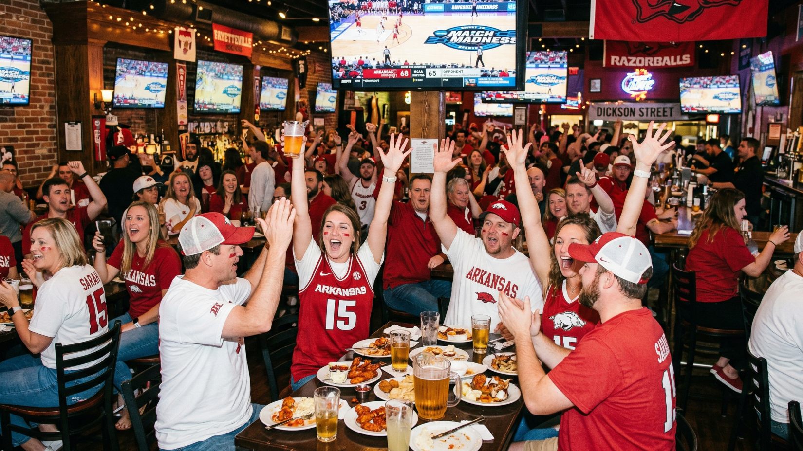 Arkansas Sweet 16 countdown timer on brick wall.