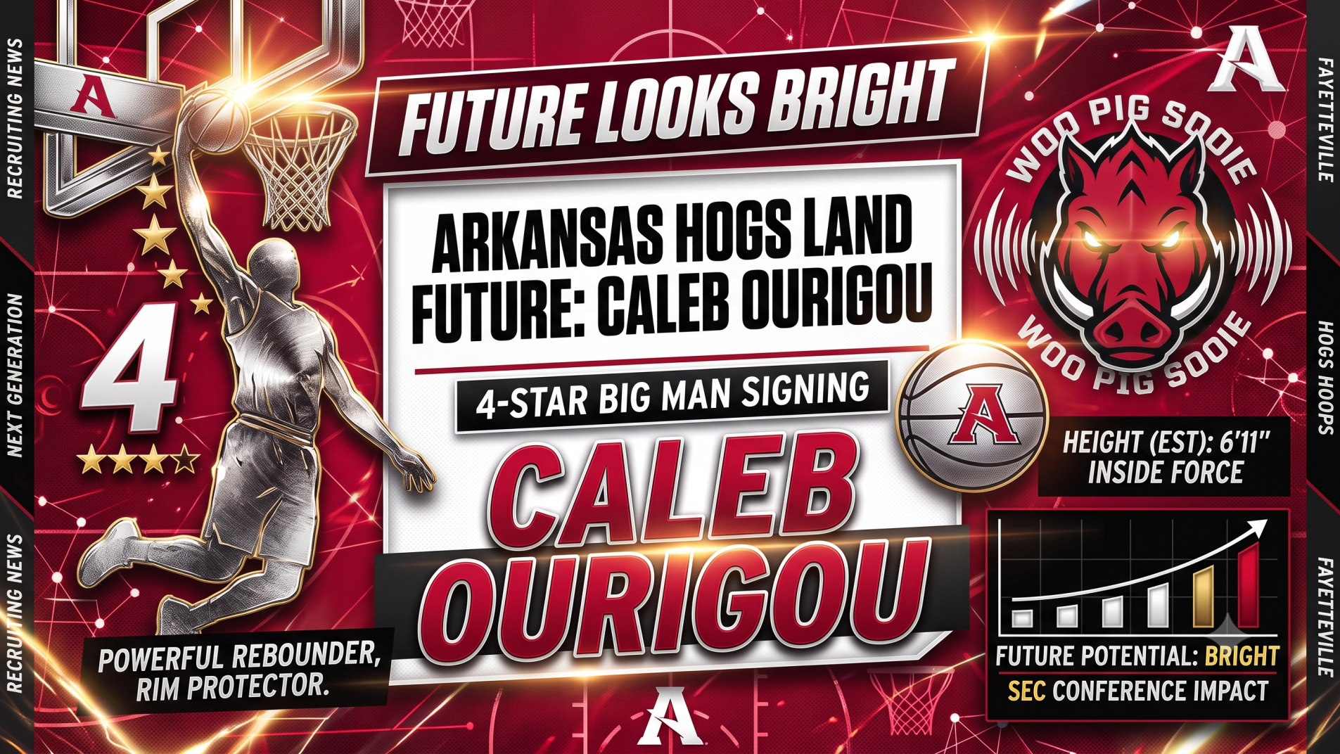 Caleb Ourigou commits to Arkansas announcement by sports commentator.