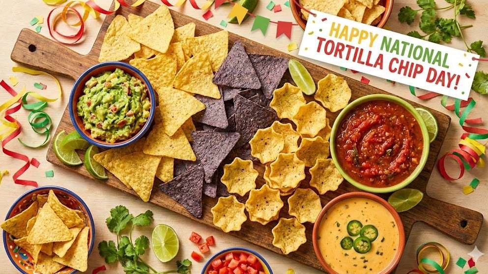 Golden tortilla chips for National Tortilla Chip Day, February 24.
