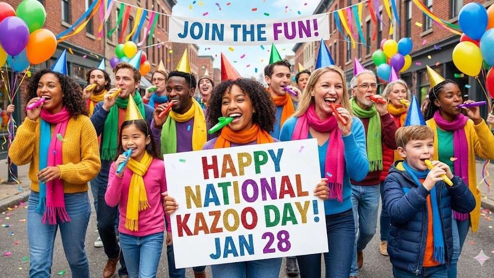 Colorful kazoos celebrating National Kazoo Day January 28.