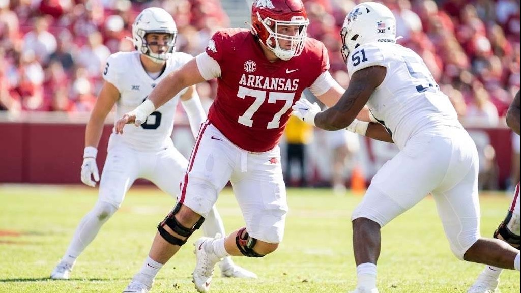 Arkansas Razorbacks player in uniform ready for game
