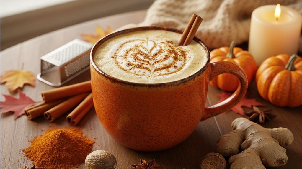 Tropical island scene on National Pumpkin Spice Day, lush greenery.