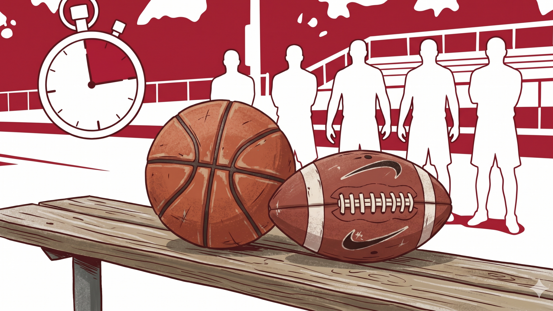 Arkansas big man search, lively basketball scene with players in arena.