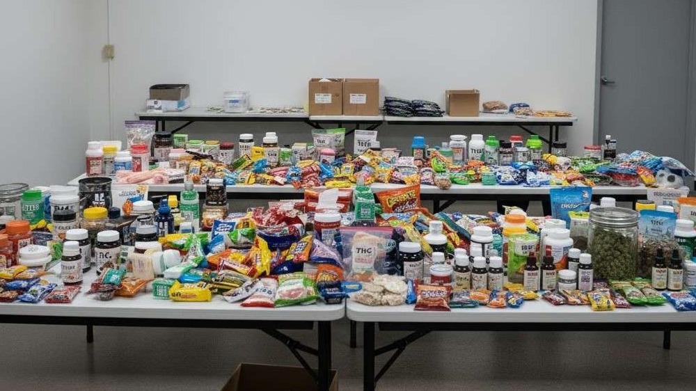 Illegally packaged THC products displayed in Arkansas.