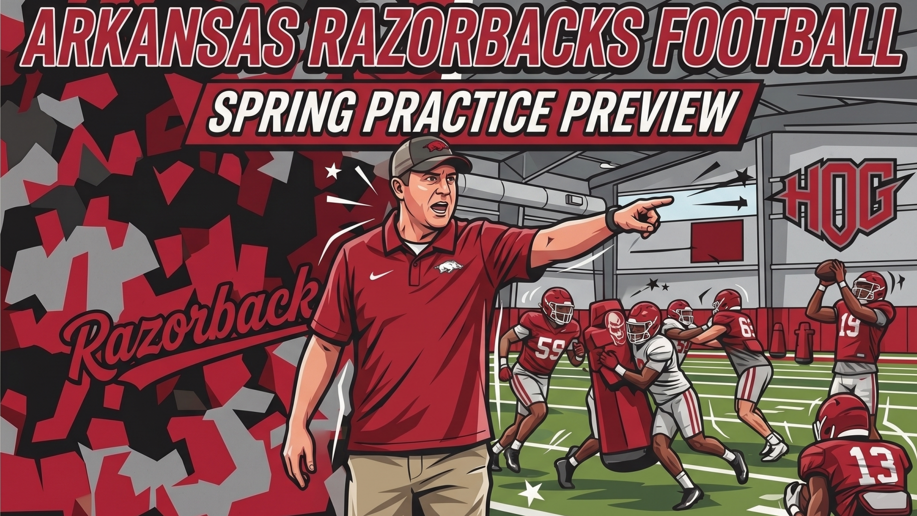 Man at Arkansas Razorbacks press conference smiling with microphone.