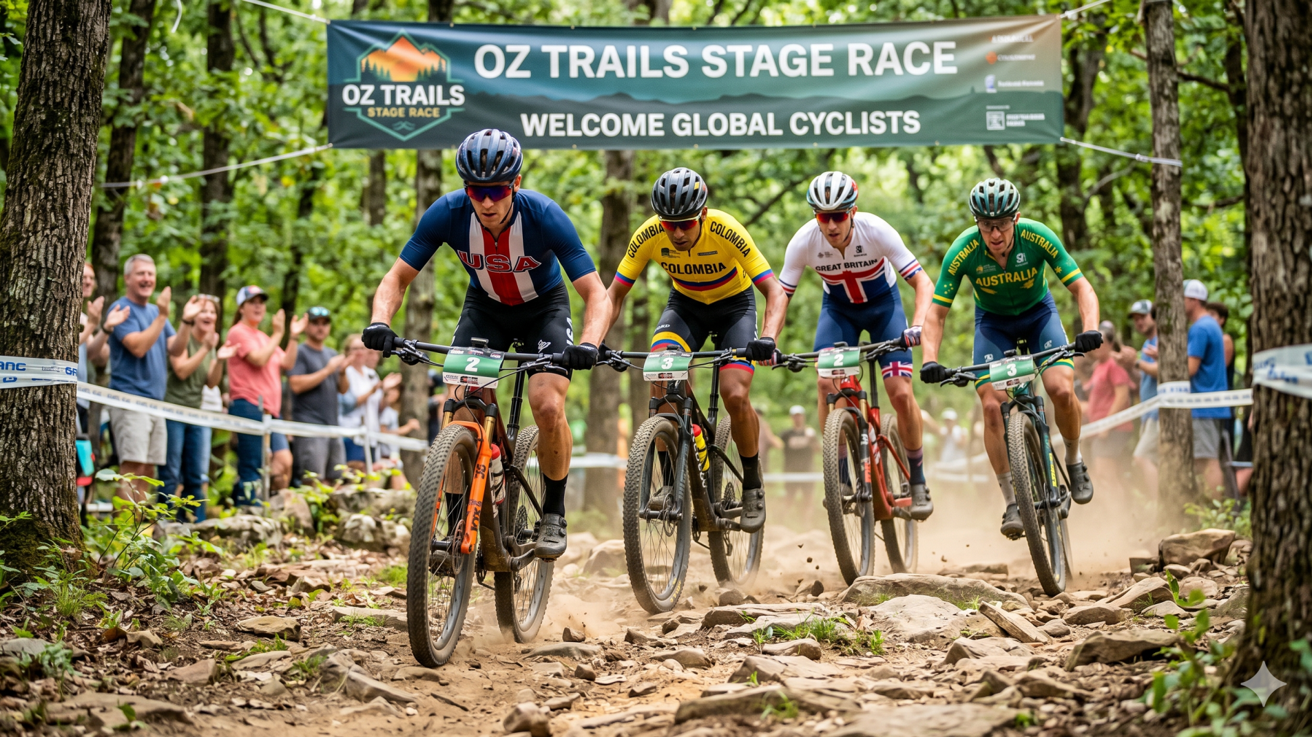 Cyclists at Oz Trails stage race preparing for start.