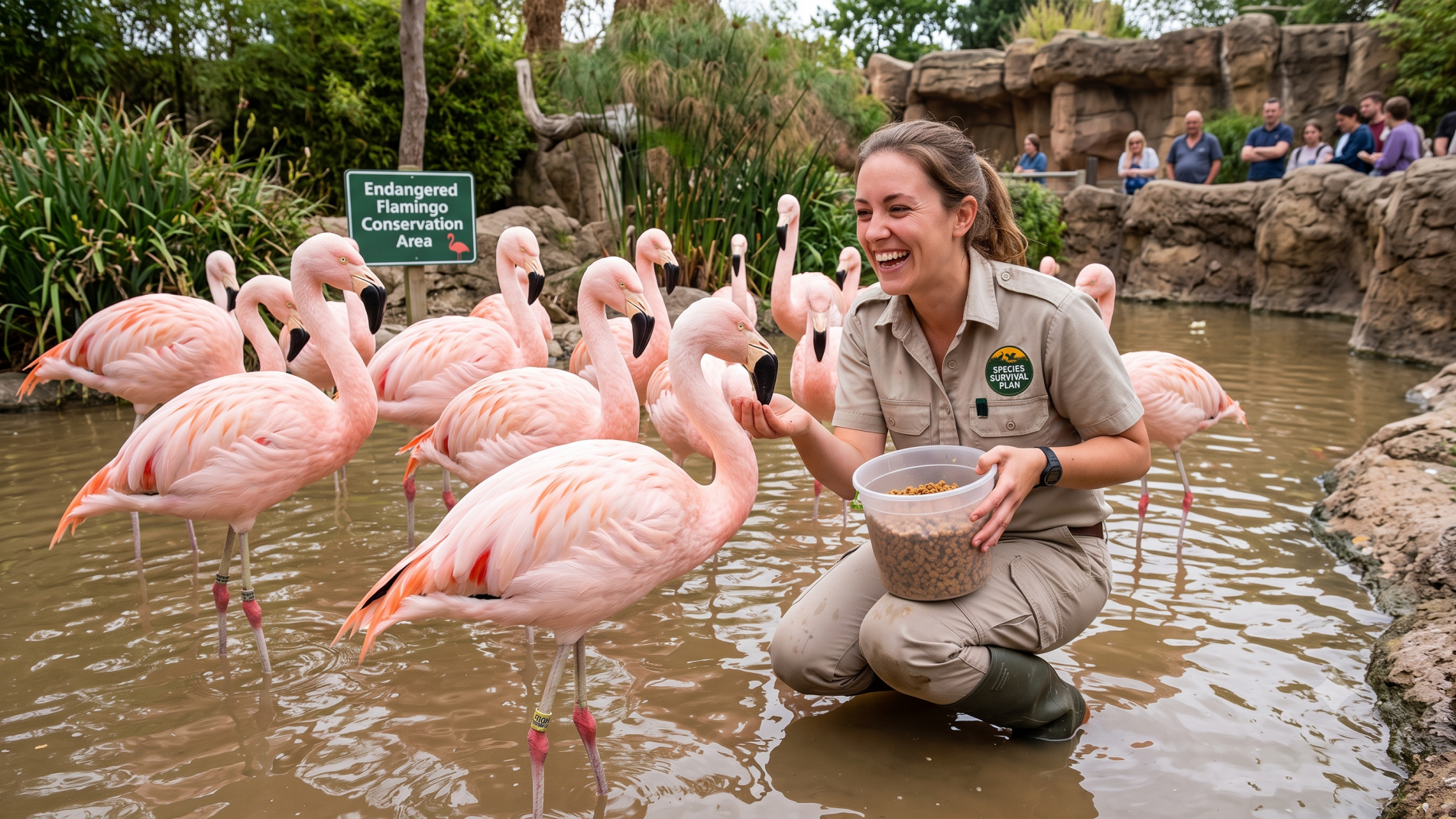 Zookeeper observing giraffes during National Zookeeper Week.