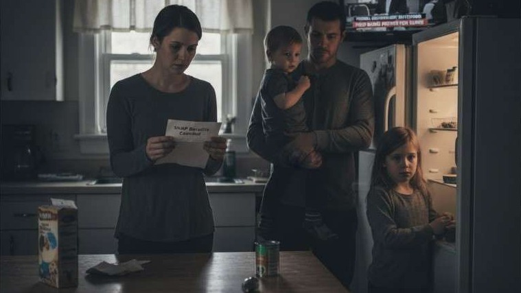 Woman discussing SNAP Benefit Cuts Northwest Arkansas in a cozy living room.
