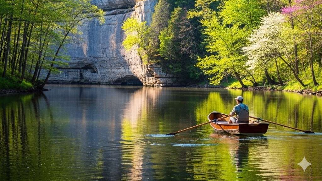 Kayaking adventure during spring in Arkansas.