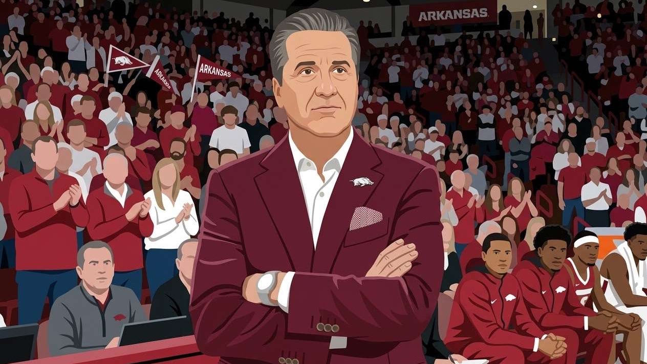 Middle-aged man in office setting discussing Arkansas Razorbacks.