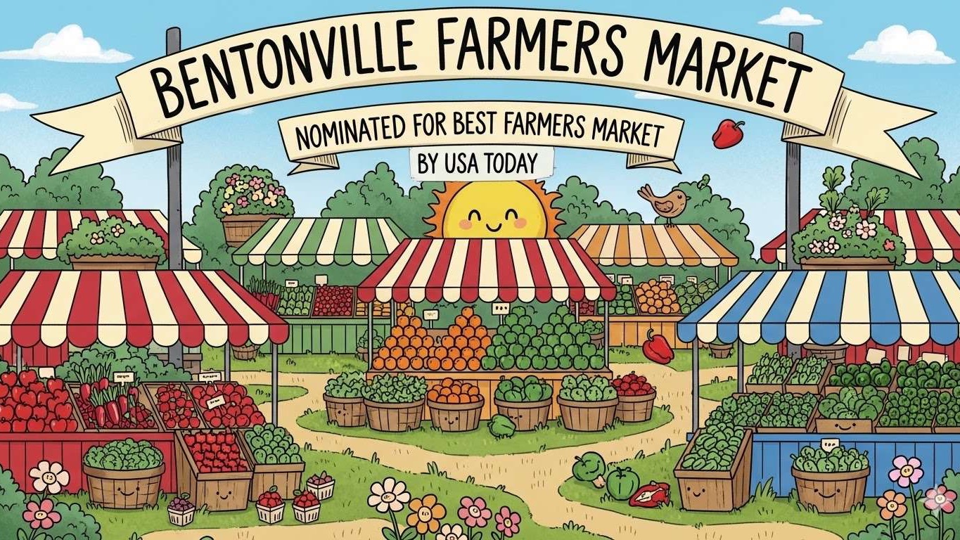 Bentonville Farmers Market with people enjoying the lively atmosphere.