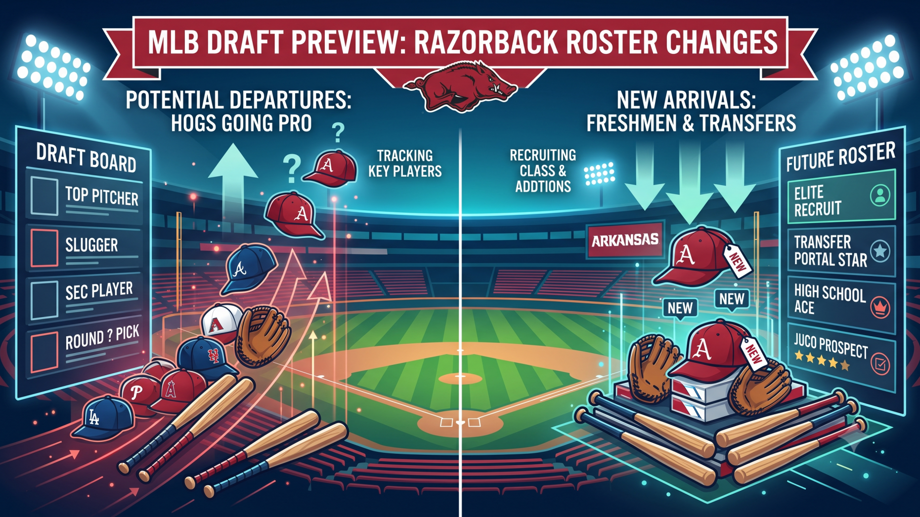 Razorback Roster Changes during MLB Draft podcast cover with pitcher.