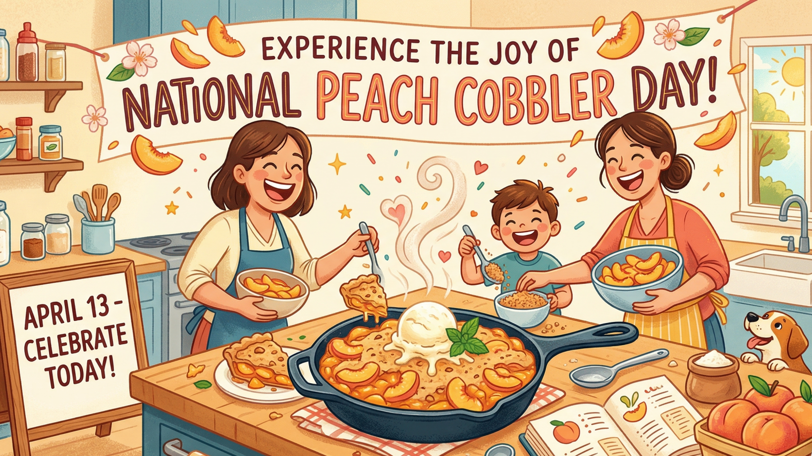 National Peach Cobbler Day celebration with delicious cobbler.