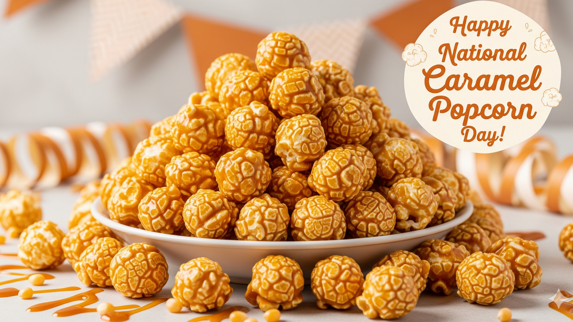 Delicious caramel popcorn close-up for National Caramel Popcorn Day.