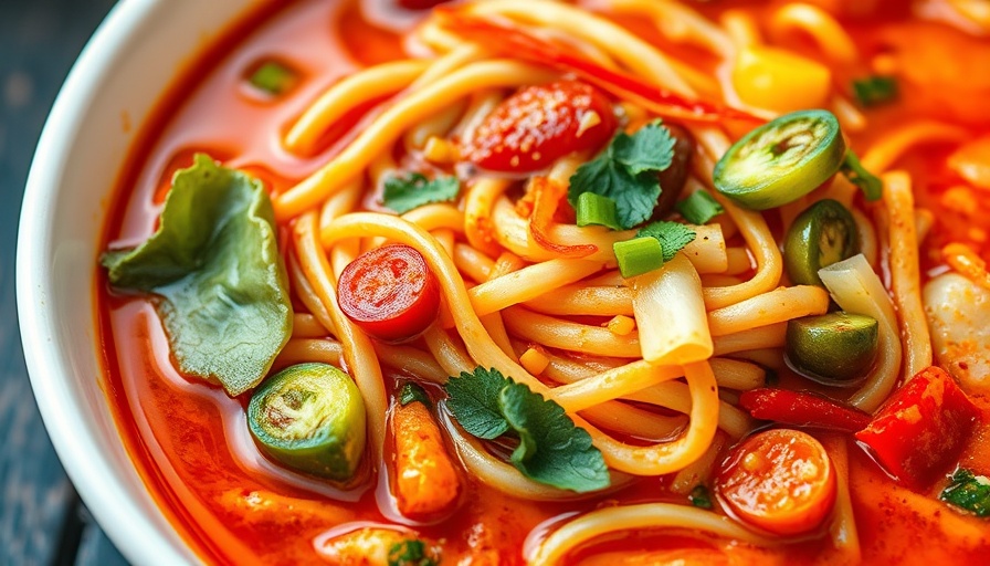 Quick healthy meals: Vibrant spicy noodle soup with fresh veggies.