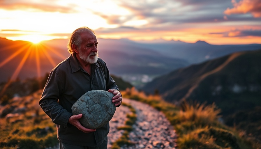 Elderly man walking at sunset symbolizes transforming regret into growth.