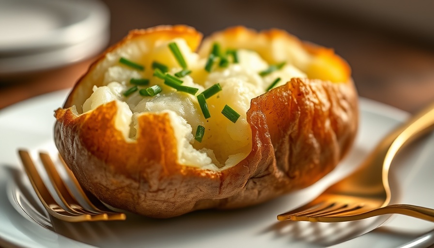 Perfectly baked potato recipe with chives garnish.