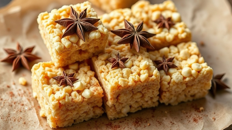Close-up of Brown Butter Chai Rice Krispie Treats with star anise garnish.