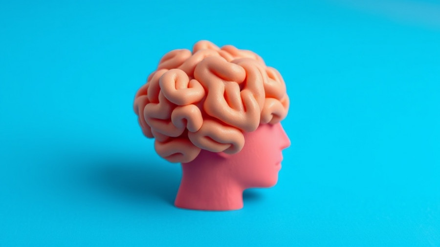 Abstract clay brain illustration connected to head, 12-minute meditation for gratitude concept.