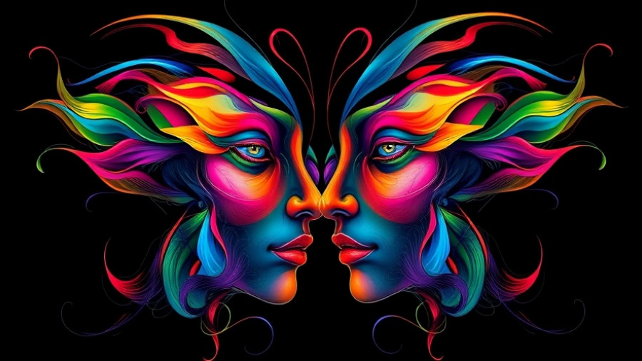 Impact of Projection on Relationships: Abstract faces in butterfly form.