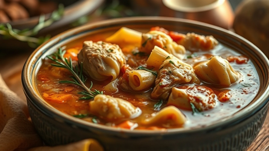 Delicious marry me chicken soup with pasta and herbs