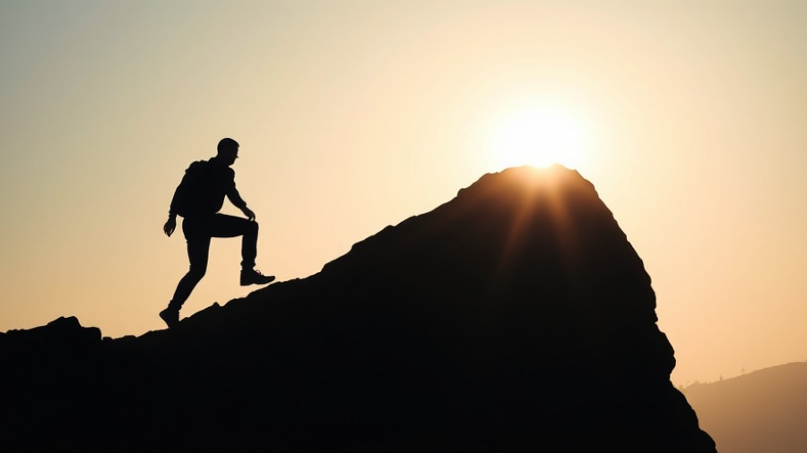 Silhouette of person climbing hill, symbolizing letting go results mindfulness.