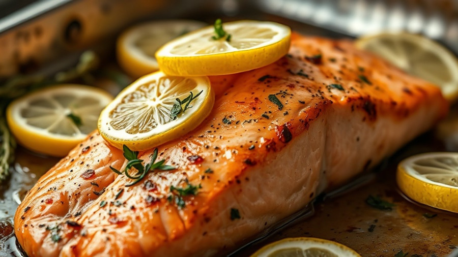 Delicious oven-baked salmon recipe with lemon and herbs.