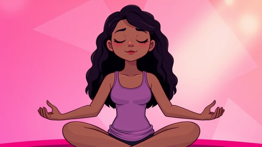 Woman meditating, reflecting on chronic illness grief, vibrant colors.