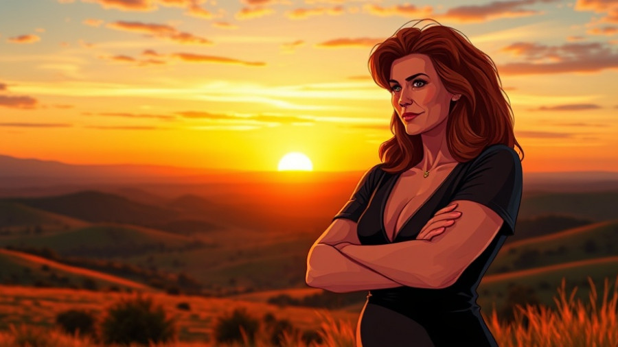 Confident mature woman with lion silhouette at sunset, navigating perimenopause.