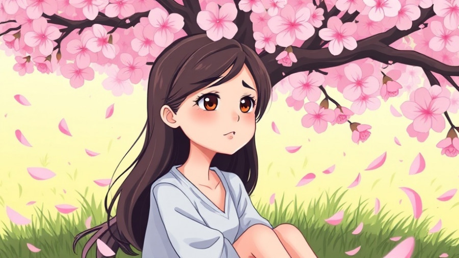 Contemplative woman under cherry blossom, Lonely Ache of Self-Worth.