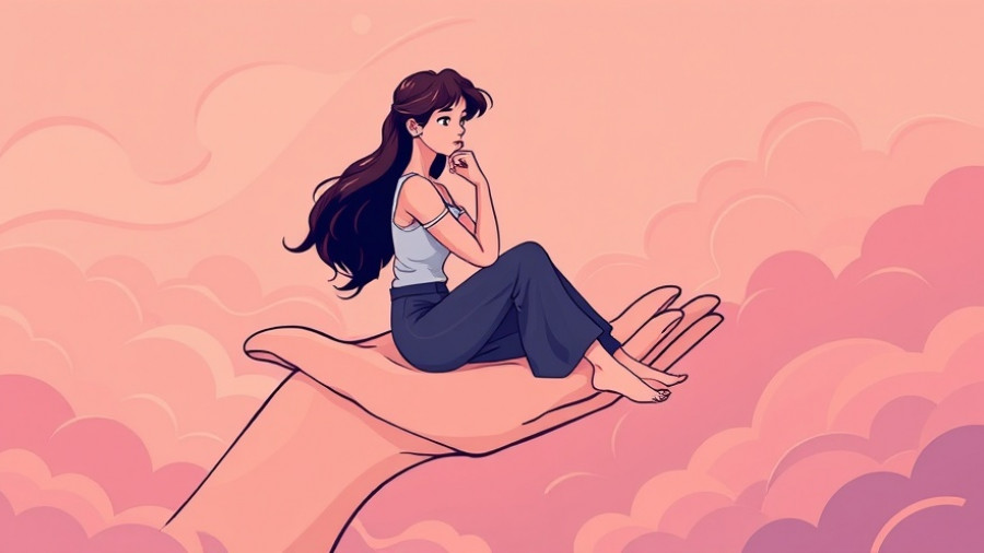 Illustration of self-compassion with abstract support and collective suffering imagery.