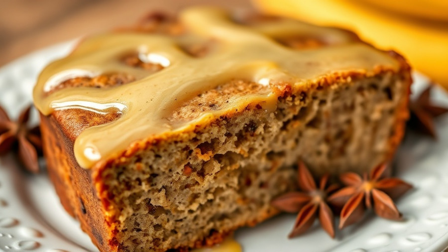 Brown Butter Chai Swirled Banana Bread slice with glaze and star anise