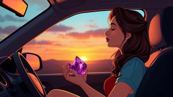 Mindfulness and Healthy Aging: Woman meditating inside car.