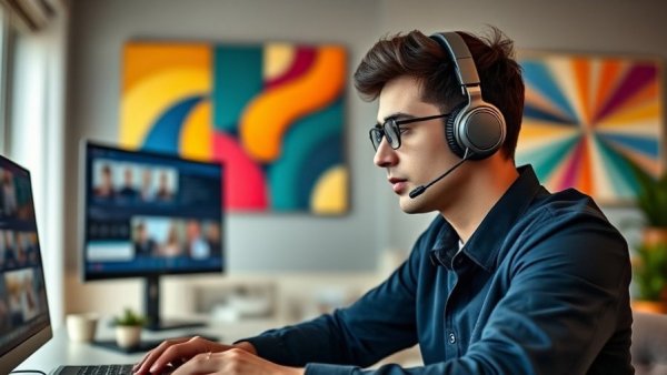 Professional attending online taster session in modern office