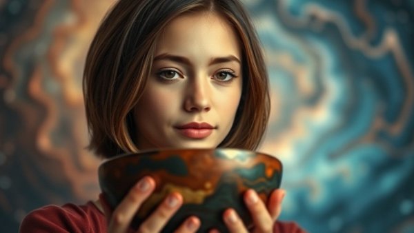 Young woman holding Kintsugi bowl, self-compassion tips for overcoming perfectionism