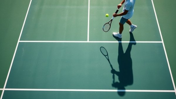 Tennis player serving, highlighting focus and mindfulness on court.